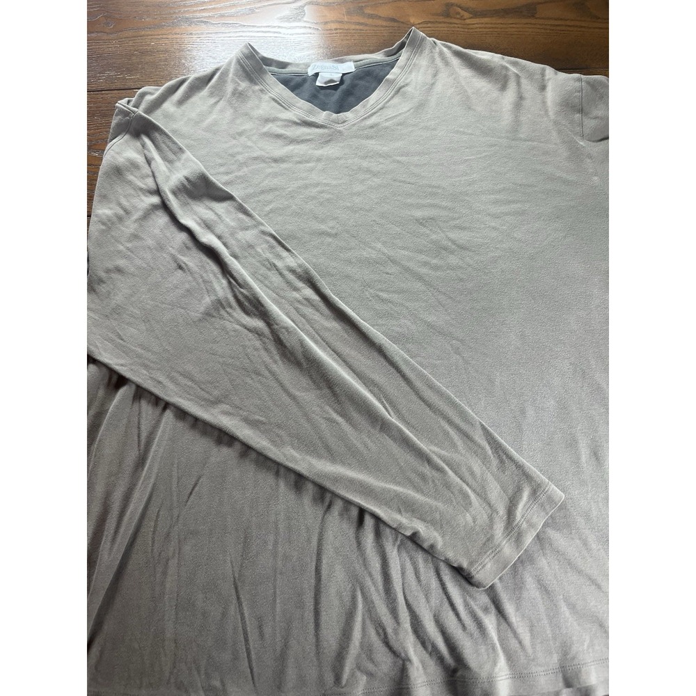 Zegna S Sport Pullover V Neck Long Sleeve Shirt Mens Large Gray Green Cotton